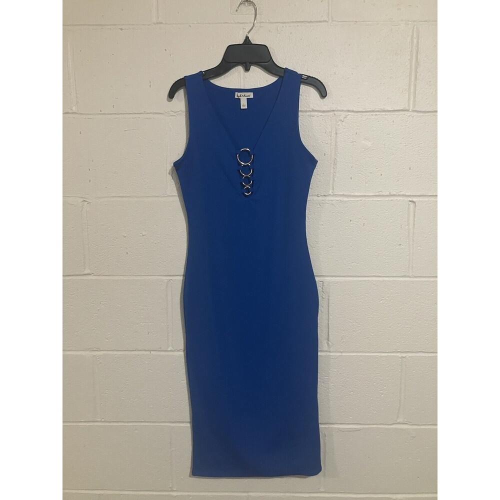 Derek Heart Women's Stretch Dress With Gold Rings on Top Size S SMALL Color Blue